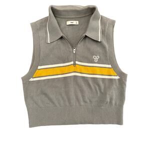 Aritzia Zipped Striped TNA Sweater Vest Dusty Grey white yellow S Top Shirt